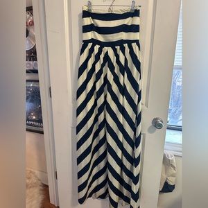 Long/ Maxi Satin striped dress— cream & navy